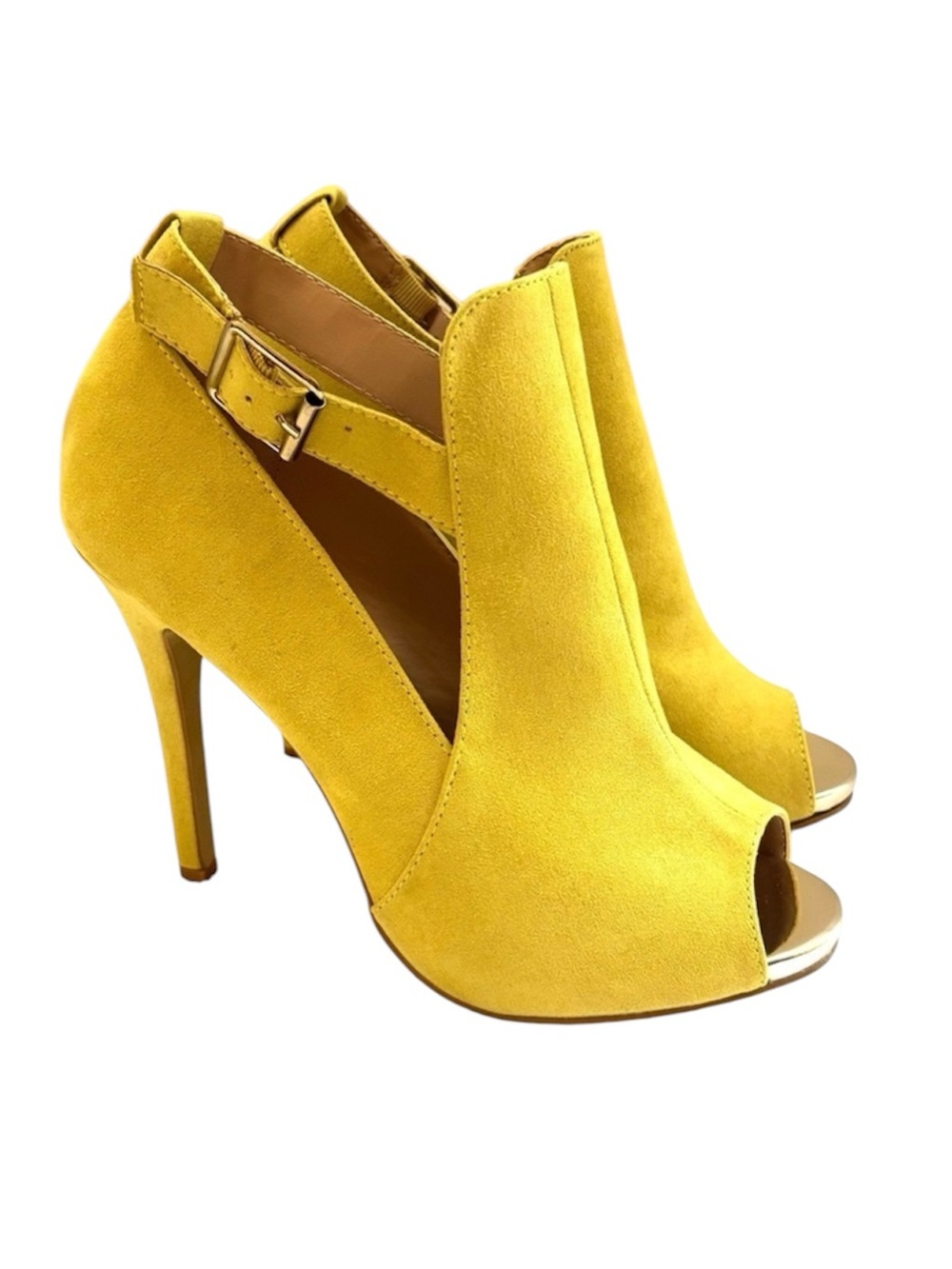Primadonna Yellow Cutout W/ Gold Accent Stiletto Heel Open Toe Booties (7.5)
